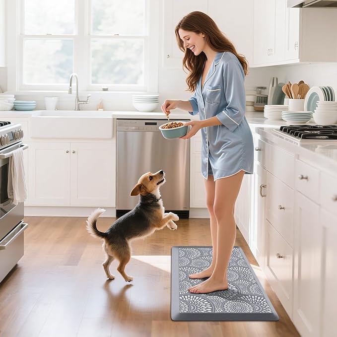 Mattitude 4/5 Inch Kitchen Mat, 17.3x28in Heavy Duty Ergonomic Comfort Foam Standing Desk Mat, Waterproof Non-Slip Standing Mats and Rugs for Kitchen, Office, Grey