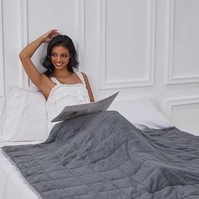 Sherpa Weighted Blanket for Adults, 15 lbs Furry Bed Blanket for Deep Sleep, Super Plush Blanket with Soft Weighted Blanket 60 x 80 inches, Grey