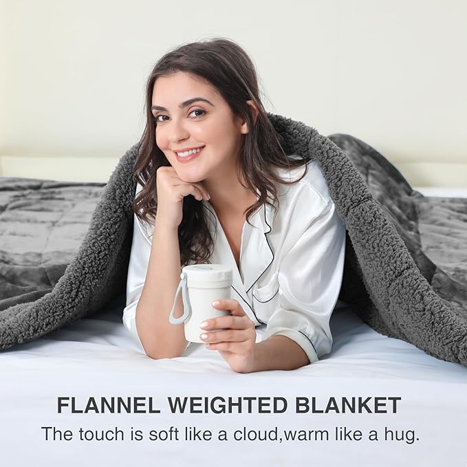 Aemicion Weighted Blankets Queen Size 20lbs for Adults,Soft Sherpa Fleece Heavy Weighted Blanket with Cozy Plush Flannel,Fluffy Warm Weighted Throw Blanket,60x80 inches,Dark Grey on Both Sides