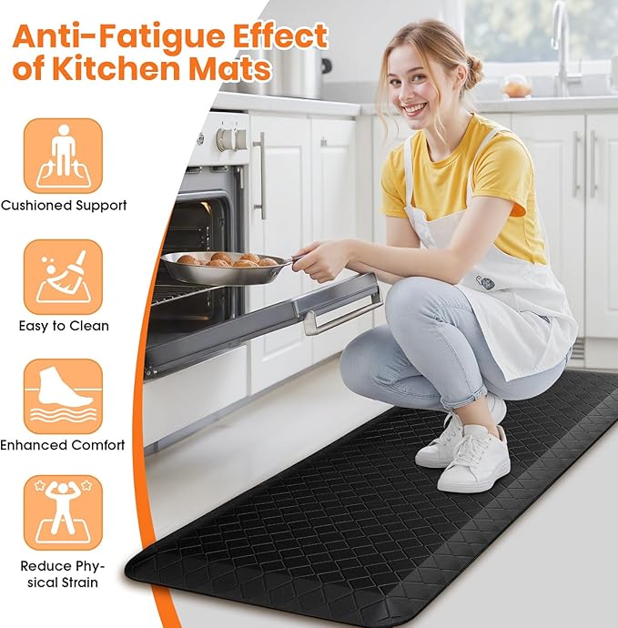 4/5 Inch Extra Thick Kitchen Mats for Floor,Non Slip Anti Fatigue Kitchen Rugs,Waterproof Stain Resistant Sink Mat,Cushioned Standing and Comfort Mats for Office (17"x47" Black)