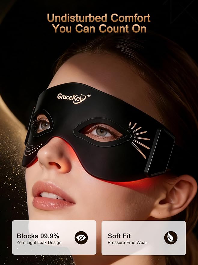 Red Light Therapy for Eyes, 3 Colors Modes Red Light Therapy Mask with Near Infrared Red Light (NIR) 850nm, Red Light Eye Mask, Rechargeable Under Eye Light Therapy Device for Home Skincare
