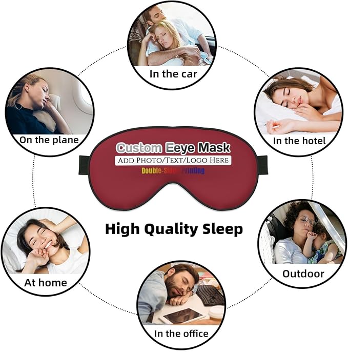 Custom Eye Mask for Sleeping Personalized Your Photo Text Logo Adjustable Strap Sleep Mask Customized Soft Blindfold Eyemask Blackout Eye Cover for Men Women Home Travel Offices Cardinal