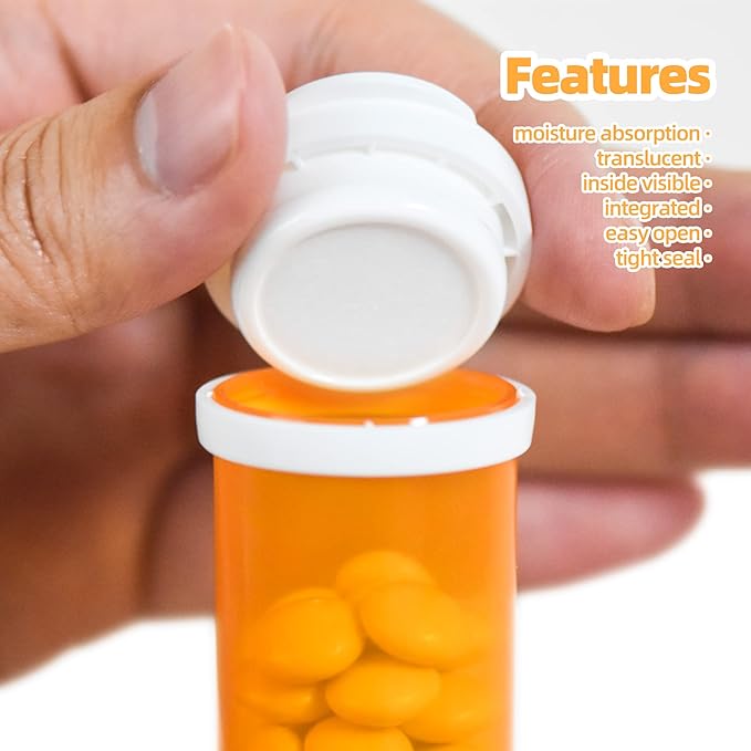 Pill Bottle with Desiccant Cap, Medicine Bottle, Pill Bottles Empty with Caps, Empty Pill Bottles (11 Dram, 24 Pack)