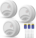 3 Pack Photoelectric Smoke Detector with 9V Battery Included Smoke Alarm, 10-Year Sensor, Test/Silence Button, Low Battery Warning, Easy Mount, Fire Alarm for Home Bedroom Living Room