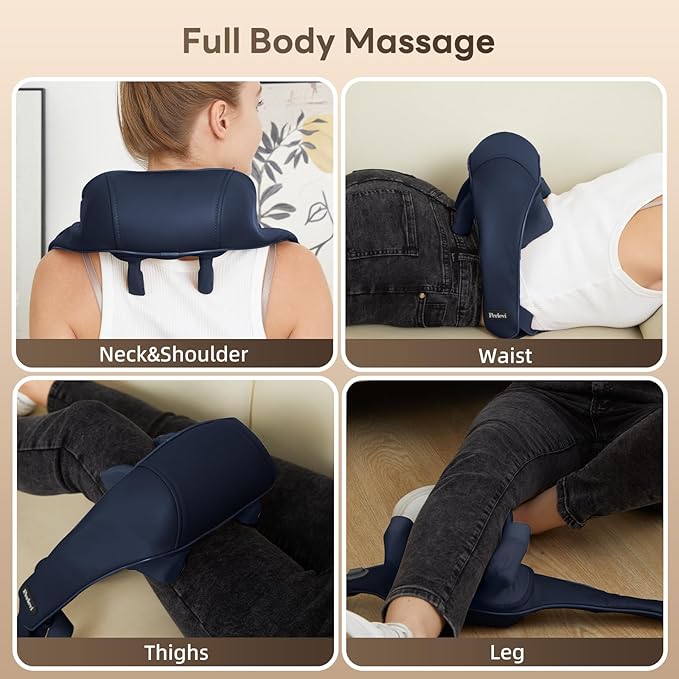 Neck Massager with Heat for Pain Relief Deep Tissue,6D Shiatsu Kneading Massage,Cordless Rechargeable for Neck,Shoulder,Christmas Gifts for Women/Men/Mom/Dad(PU-Dark Blue)