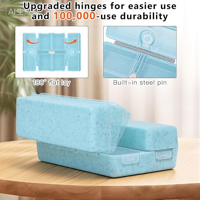 FYY Travel Pill Organizer with Blank Lables,6 Compartments Magnetic Pill Organizer Pill Box for Purse Pocket to Hold Vitamins,Cod Liver Oil,Supplements and Medication-Blue