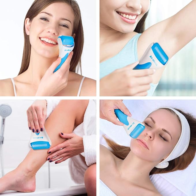 AECW 3-in-1 Natural Stone Jade Roller and Gua Sha Set for Face and Eye Ice Roller Facial Cooling Massage Roller