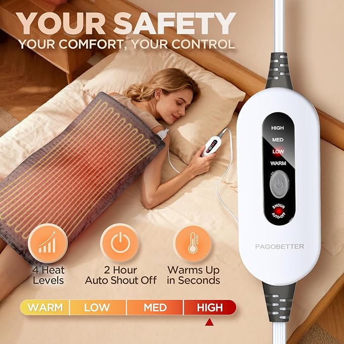 17''x33'' XXXL King Size Heating Pad with 4 Temperature Settings & 2 Auto-Off Countdown Timers, Pain Relief for Back/Neck/Shoulders/Abdomen/Legs, Christmas Gifts for mom dad (Gray)