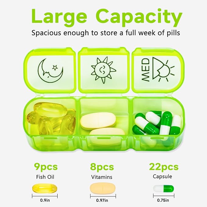 Large 7 Day Pill Organizer Weekly, Chrxbei Daily Medicine Container 3-Times-a-Day, Medication Holder for Vitamins, Fish Oils, Supplement, Deep Pills Planer for Elderly and Family - Morning Noon Night