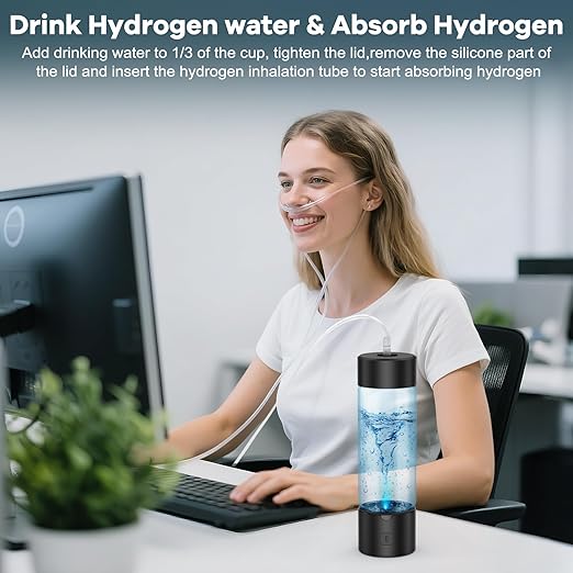 Hydrogen Water Bottle Generator, Portable SPE PEM Hydrogen Water Ionizer Machine, Rechargeable Hydrogen Water Maker for Home Office Travel Fitness Travel Home Office