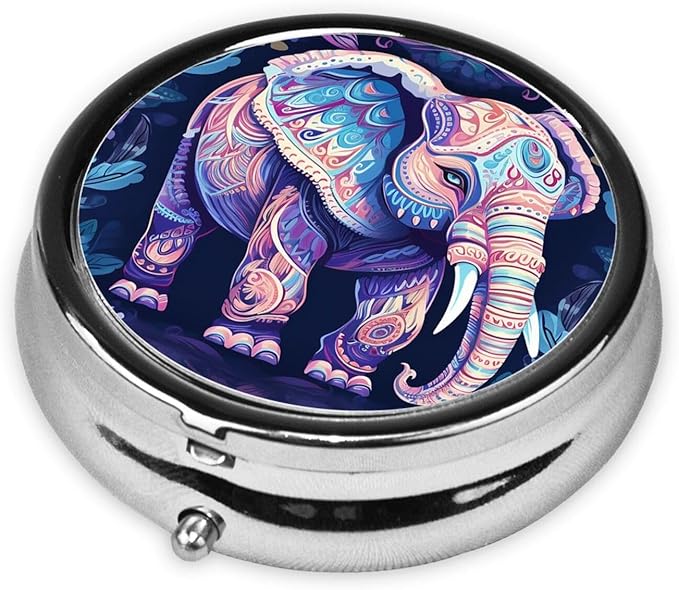 Purple Elephant Print Pill Box 3 Compartment Small Pill Case Portable Pill Box for Pocket Or Purse Cute Medicine Organizer Holder to Hold Vitamins Medication