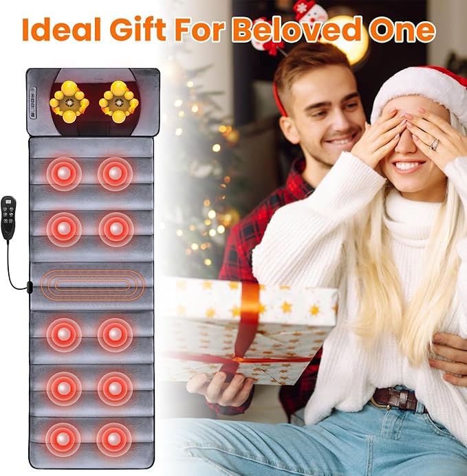 Full Body Massage Mat with Heat, 10 Vibration Nodes Massage Chair Pad with 3 Heating Levels, Multifunctional Full Body Relaxation Seat Back Massager with Head Neck Foot Massage Pillow for Home Office