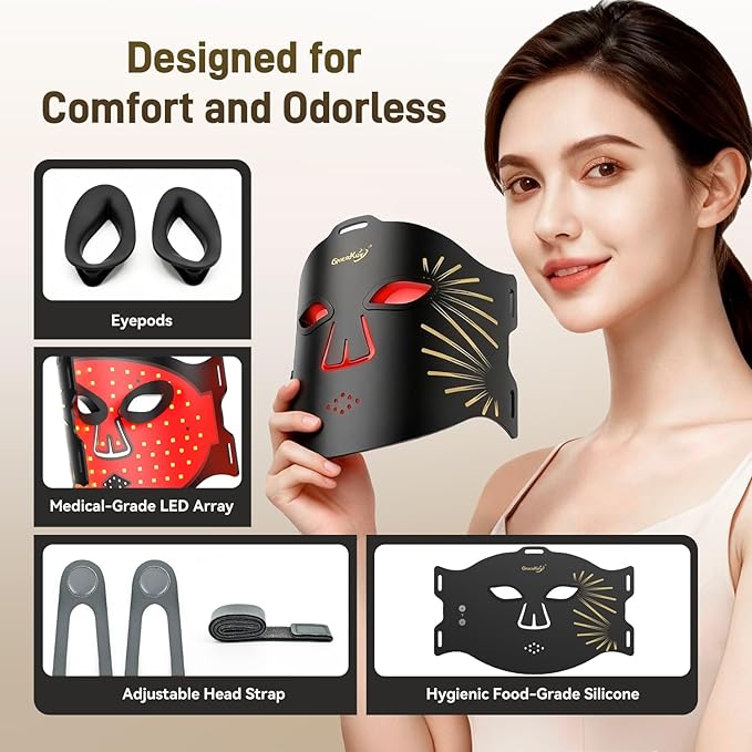 HSA FSA Red Light Therapy for Face, 4-in-1 Colors LED Facial Light Therapy Mask, Dual 2000mAh Rechargeable Light Therapy with Timer for Home Use