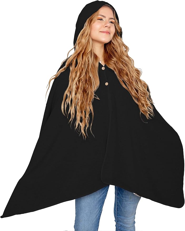 EMF Protection Poncho, Wrap. Wearable Blanket with Hood. Block EMF, RF, WiFi, Bluetooth. 72"x28". Black Color. For Men and Women.