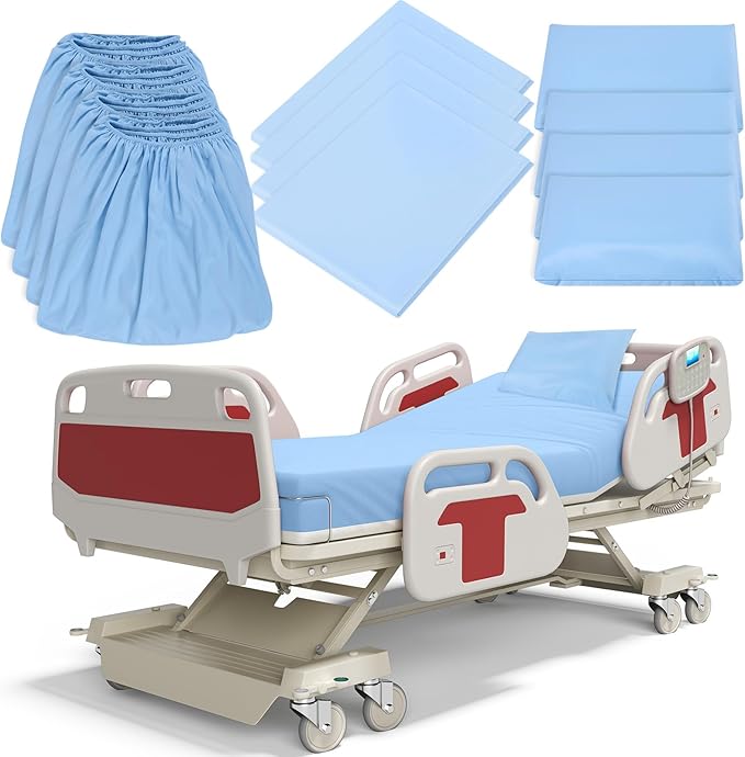 Moukeren 12 Pcs Hospital Bed Sheets Set Deep Pocket Fitted Sheet 36 with Elastic All Around Easy Care Knitted Jersey for Home/Nursing Home (Blue)