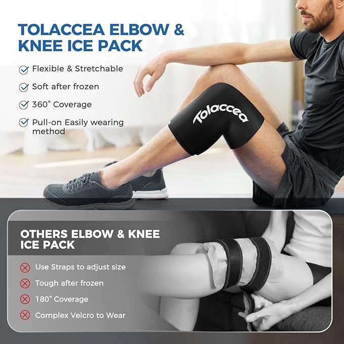 Elbow and Knee Ice Pack - Cold Ice Sleeve with Reusable Gel & Cold Therapy Compression for Knee, Shin Splints, Calf Strain, Flexible Ice Pack forTennis Elbow, Tendinitis(Small (Pack of 1), Black)