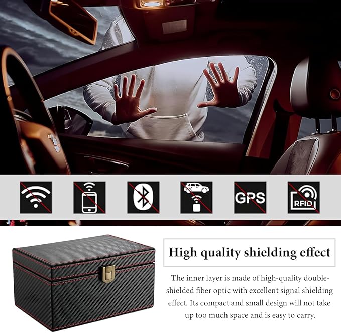 Faraday Box for Car Keys, Carbon Fiber Key Fob Protector RFID Signal Blocking Box, Anti-Theft Shielding Cage Signal Blocker for Keyless Fobs Phones, Car Accessories