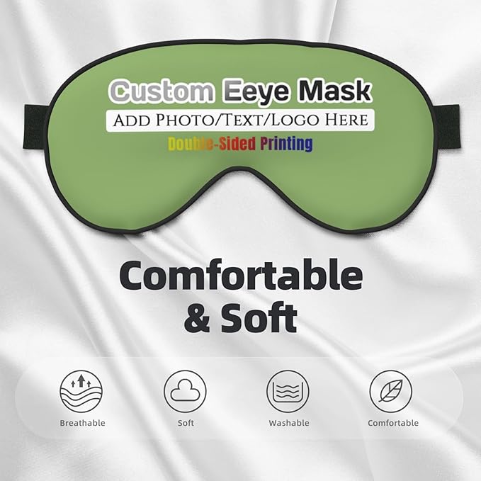 Custom Sleep Eye Mask Personalized Men Women Blindfold Design Your Own Photo Text Logo Adjustable Strap Soft Eyeshade Customized Blackout Eye Cover for Home Offices Travel Kiwi