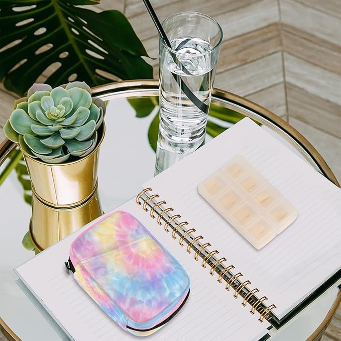 Weekly Travel Pill Organizer Case for Purse with Removable 7 Day Box Portable Compact Size Pill Box Fashionable Pill Container for Medicine Vitamin Supplement Tie Dye Pink Cute