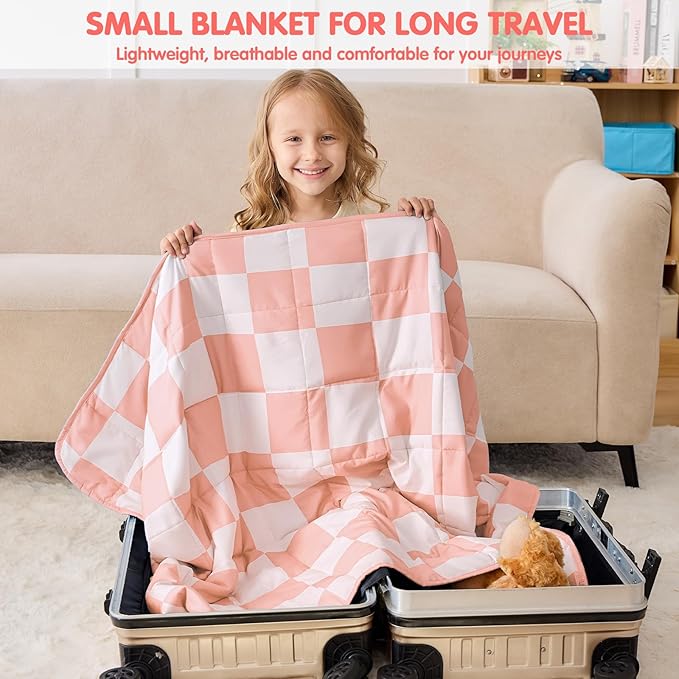 yescool Pink Checkered Weighted Blanket 5 Pounds Plaid Weighted Throw Blanket, Heavy Blanket for Sleeping, Tartan Bed Throw Blanket Gifts for 40-60lbs, 36"x48"