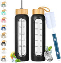 32 oz Glass Water Bottle with Straw - Motivational Time Marker & Silicone Sleeve - Reusable Tumbler Includes 2 Bamboo Lids & Fruit Infuser - 1 Pack