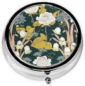 Metal Silver 3 Compartment Pill Box Pocket Portable Mini Travel Pill Case Small Round Decorative Medicine Box Vitamin Pill Organizer with Flower