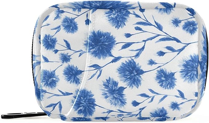 Ink Blue Cornflower Travel Pill Organizer Case Box Container Weekly Portable Vitamin Medicine Holder Storage Bag with Zipper Removable