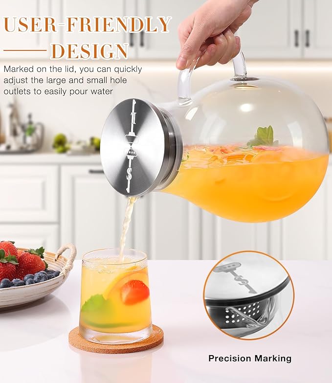 LUNA & MANTHA 1 Gallon Glass Pitcher with Lid, 128oz Glass Water Pitcher with Handle for Fridge, Borosilicate Large Water Jug, Iced Tea, Coffee and Sangria Hot/Cold Beverage (Extra-Wide Mouth)