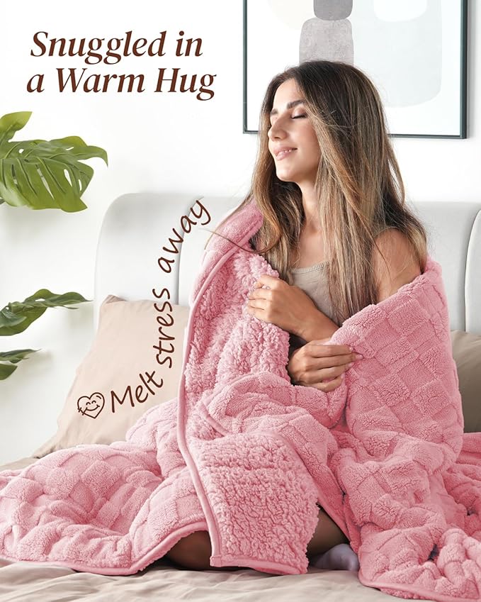 Kivik Dual Sided Weighted Blankets for Adults, Buttery Soft Stylish Checkered Heavy Blankets for Couch Sofa Bed - Ultra-Fluffy Fabric Brings Cloud-Like Comfort (60"x80", Pink, 15 Pounds)