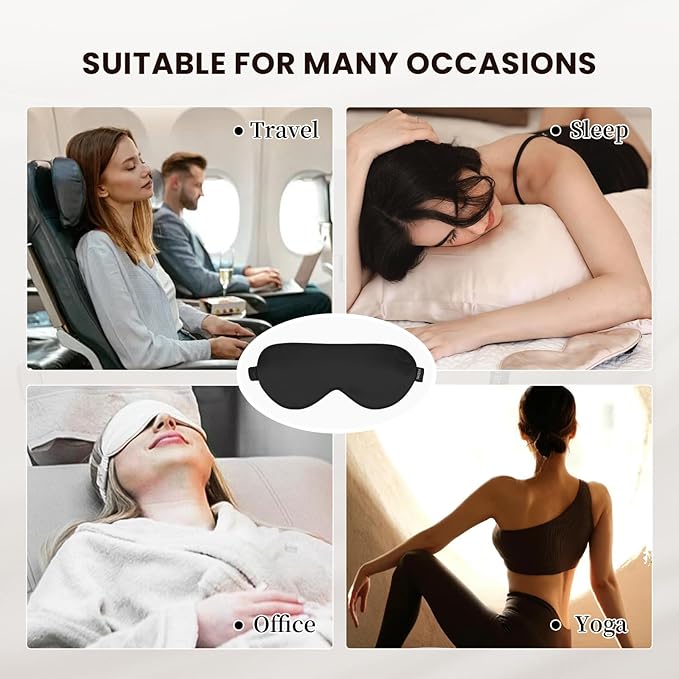 THXSILK Sleep Mask 100% 25 Momme Pure Mulberry Silk Super Smooth Cooling Sleep Eye Mask Blackout for Women/Man/Kids, Eye Cover with Wide Head Strap for Good Night Sleep, Black