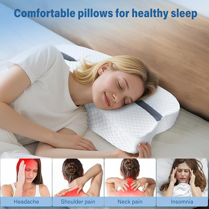 SAHEYER Anti-Snoring Pillow for Side Sleepers, Stop Snore Aid with Memory Foam, Orthopedic Pillow for Sleeper, Snoring Solution and Remedy, Anti-Snore Devices, White