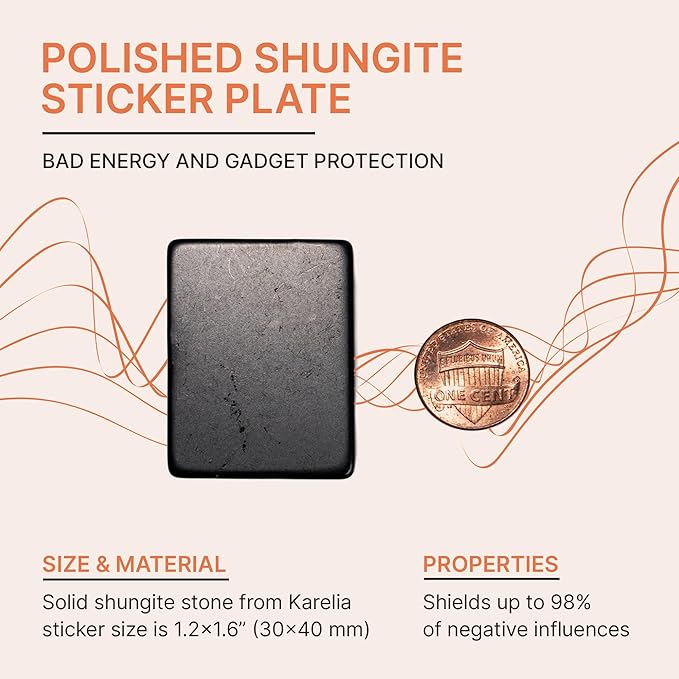 Karelian Heritage Rectangular Black Polished Shungite Protection Phone Sticker Plates, 6 Piece Set for Electronic Devices S596
