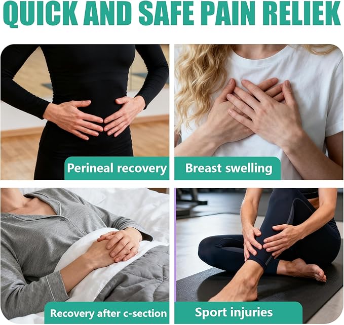 Postpartum Cold Pack, Perineal Cooling Pad Pregnancy & Hemorrhoid Pain Relief, Postpartum Ice Pack Pads with 2 Washable Sleeves (2 ice Pack+2 Fabric Cover) (Green)