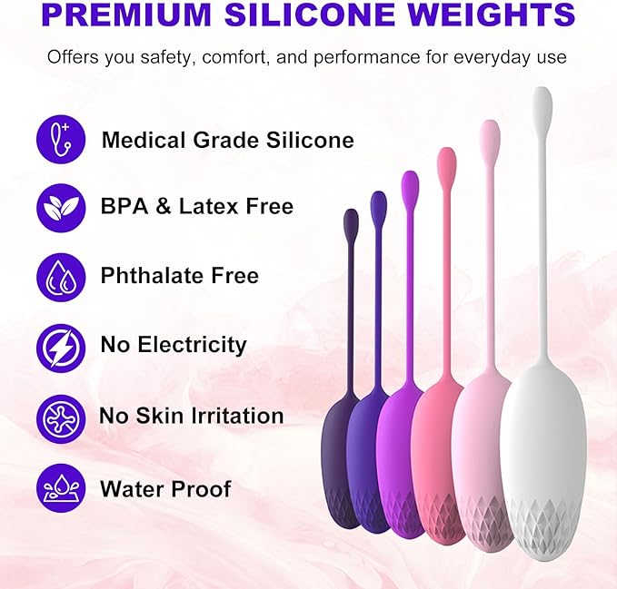 Kegel Ball Exercise System, Pelvic Floor Muscle Trainer with 6 Silicone Weights, Kegel Weight Training for Tightening & Strengthen