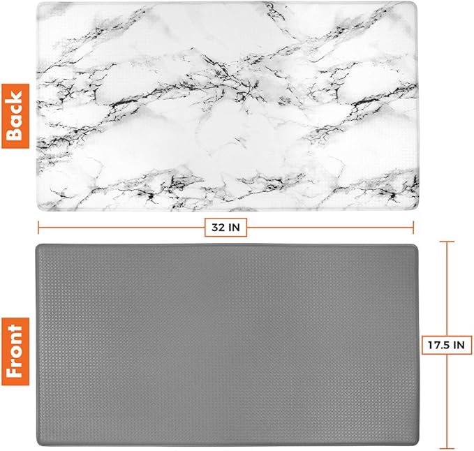 OPUX Anti Fatigue Kitchen Floor Mat, Reversible Cushioned Memory Foam Kitchen Rug Pad, Waterproof Non-Slip Padded Comfort Standing Mat for Office Laundry Home, 32x17 (Marble Gray)