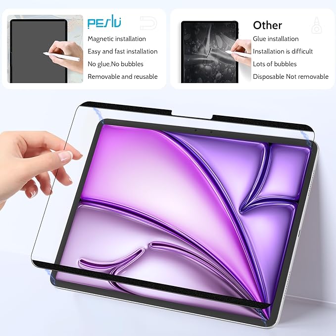 2 Pack Magnetic Paperfilm for iPad Air 11 Inch (2024-2026, M2 M3 M4), Feel Like Writing Drawing On Paper, Matte Removable Anti Glare Fingerprint Screen Protector Blue Light Filter