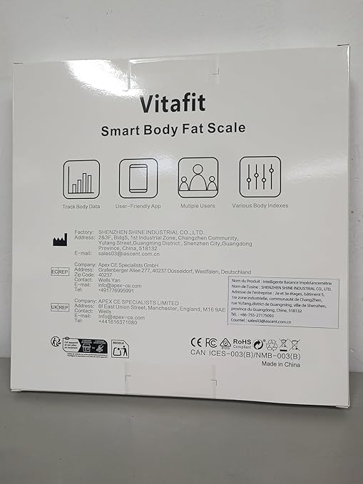Vitafit Smart Scale for Body Weight, High Accuracy 0.1lb by Our Professional Factory Since 2001, Weight Scale App Sync 13 Body Composition with BMI, Body Fat and Muscle, 400lb, LED, Black