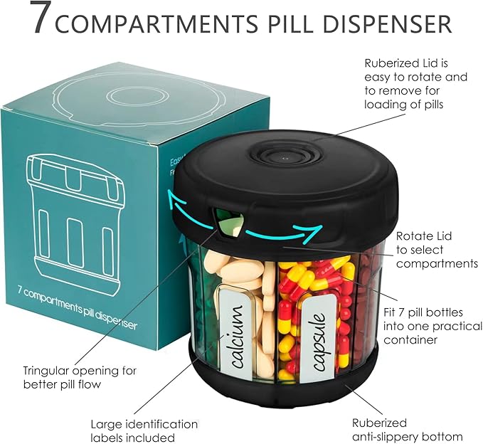 Extra Large Monthly Pill Box Weekly Medicine Storage Box Soft TPU Lid Medicine Box with 7 Large Compartments