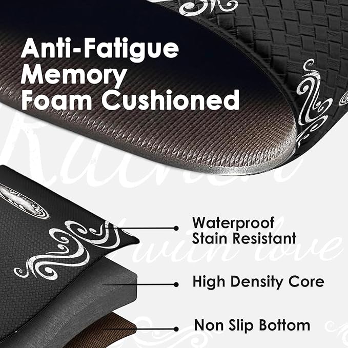 Arttown Black Anti-Fatigue Kitchen Rug Set of 2 Farmhouse Rustic Cushioned Floor Standing Mat Waterproof Non-Slip Mat and PVC Ergonomic Comfort Foam Rug