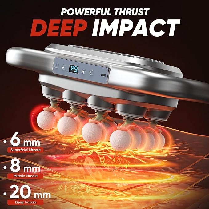 Deep Tissue Massage Gun for Athletes – 16 Heads, 9 Speeds & 3 Smart Modes, Ultra-Quiet Brushless Motor, Type-C Rechargeable (1800mAh), Ergonomic Handheld Percussive Massager for Back, Legs, Arms