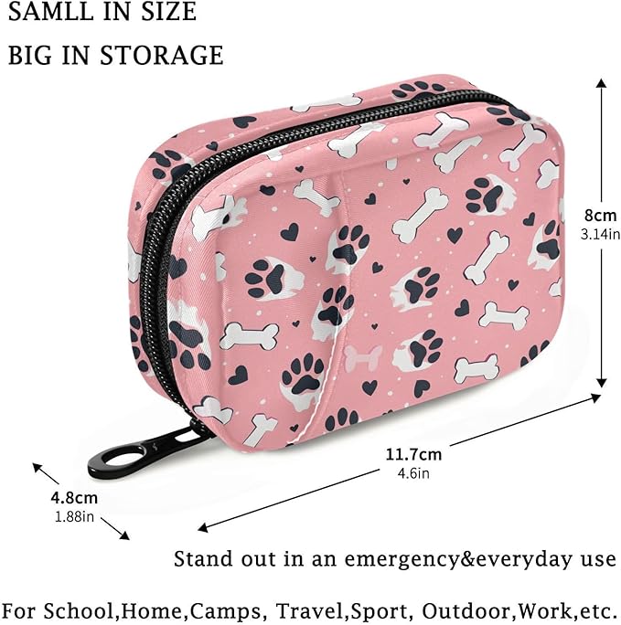 Fustylead Black Dog Paw Prints and Hearts Bones Pill Organizer and Storage Weekly with Zipper, Removable Pill Box Portable Medicine Organizer for Vitamin Fish Oil Supplement