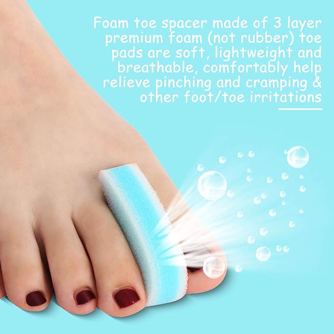 Mudder 16 Pieces Foam Toe Spacers for Feet Women 3 Layer Foam Toe Separators for Overlapping Women Men Relief Friction Hammer and Prevent Corns