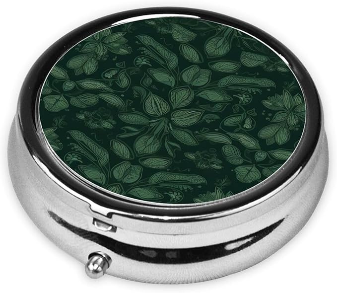 Hunter Green Floral Petals Pattern Print Pill Box 3 Compartment Small Pill Case Portable Pill Box for Pocket Or Purse Cute Medicine Organizer Holder to Hold Vitamins Medication