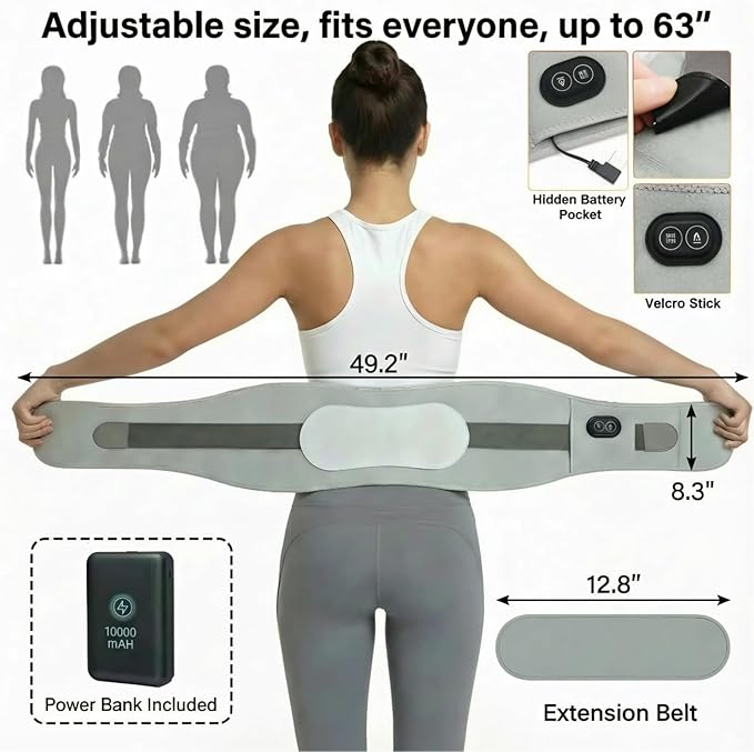 Cordless Heating Pad with Massager for Back Pain Relief, 10000mah Portable Lower Back Massager 63" Large Heating Pad for Cramps with 3 Heat 3 Vibration, Gifts for Women Men Mom Dad Seniors