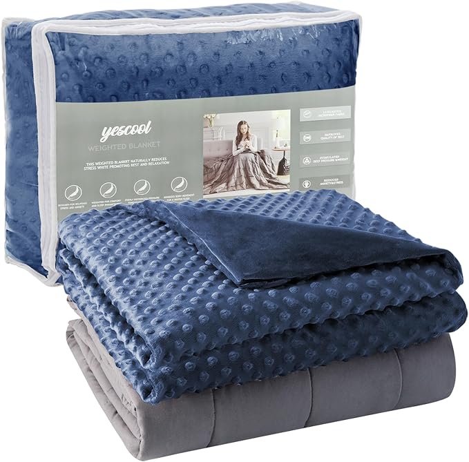 yescool Weighted Blanket with Cover for Adults (15 lbs, 48" x 72", Cobalt Blue) Heavy Blanket for Sleeping Perfect for 140-160 lbs, Twin Size Breathable Blanket with Premium Glass Bead