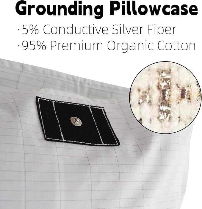 Grounding Pillowcase with Organic Cotton Silver Fiber, Conductivity Grounding Pillow Case for Better Sleep, White, 20x30 inch