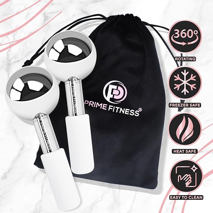 Ice Globes for Facials | Unbreakable Steel Cooling Roller | Cryo Sticks for Face | Massager for Face Neck & Eyes | Skin Care for Dark Circles, Puffiness, (STEEL 360 Rotating) (STELL l360 Rotating)