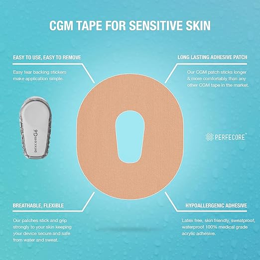 Adhesive Bandage Patches Compatible with Dexcom G6 (30-Pack Set) – Waterproof, Sweatproof Continuous Glucose Monitor Sensor Cover Tape for Sensitive Skin