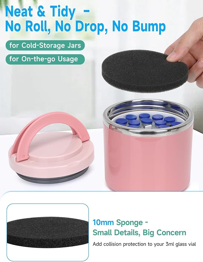 3ml Peptide Case for Fridge Vial Inserts with 22oz Food Jar, Peptide Fridge Case/Peptide Travel Case TSA Approved, Holds 28 Vials, Peptide Storage - Fridge/Travel Safe (Pink Jar and White Insert)