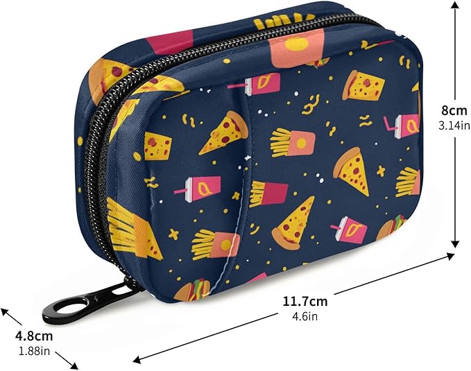 Cute Navy Blue Fast Food Travel Pill Organizer Case Box Container Weekly Portable Vitamin Medicine Holder Storage Bag with Zipper Removable